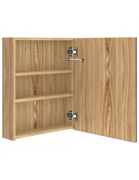 Armadietto Bagno con Specchio e LED Rovere 50x14x60 cm