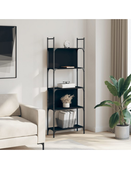 Libreria a 5 Ripiani Nera 60,5x24x166,5 cm in Legno Multistrato