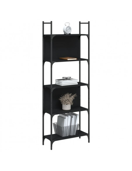 Libreria a 5 Ripiani Nera 60,5x24x166,5 cm in Legno Multistrato