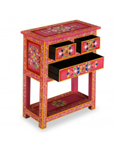 Credenza con Cassetti in Massello di Mango Rosa Dipinta a Mano 2