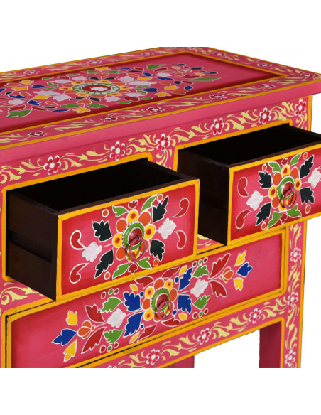 Credenza con Cassetti in Massello di Mango Rosa Dipinta a Mano