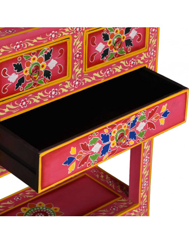 Credenza con Cassetti in Massello di Mango Rosa Dipinta a Mano