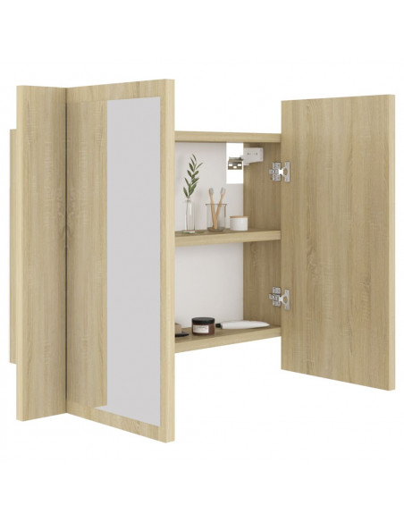 Armadietto a Specchio con Luci LED Rovere Sonoma in Acrilico