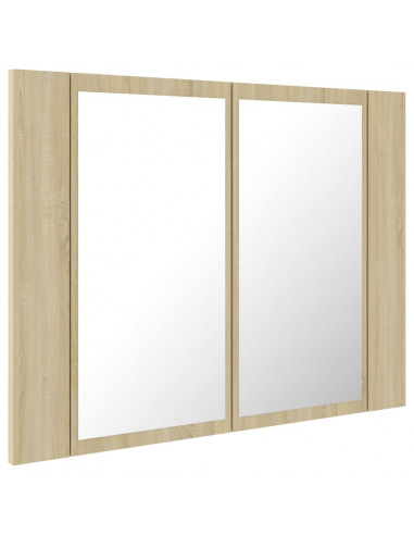 Armadietto a Specchio con Luci LED Rovere Sonoma in Acrilico