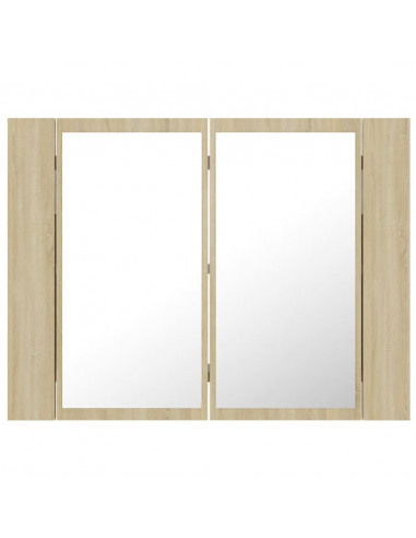 Armadietto a Specchio con Luci LED Rovere Sonoma in Acrilico