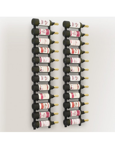 Portavini da Parete per 12 Bottiglie 2 pz Nero in Ferro