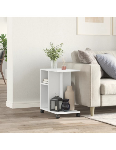 Tavolino con Ruote Bianco 50x30x55 cm in Legno Multistrato