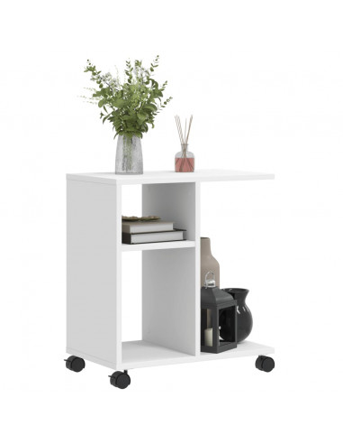 Tavolino con Ruote Bianco 50x30x55 cm in Legno Multistrato