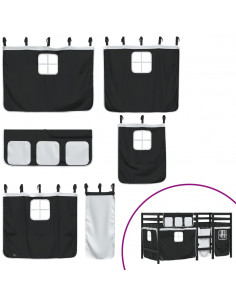 Letto a Soppalco con Tende Bambini Bianco e Nero 90x200 cm Pino 2