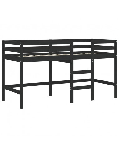 Letto a Soppalco con Tende Bambini Bianco e Nero 90x200 cm Pino