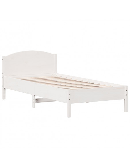 Letto senza Materasso Bianco 75x190 in Legno Massello di Pino