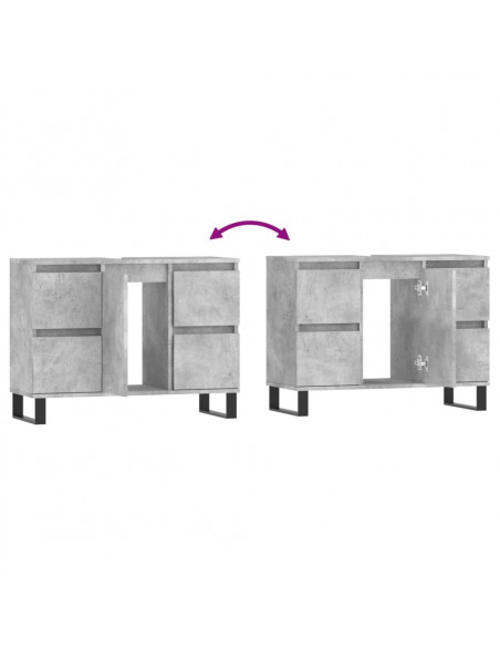 Armadietto da Bagno Grigio Cemento 80x33x60cm Legno Multistrato