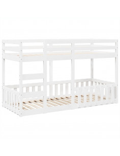 Letto a Castello Bianco 90x200 cm in Legno Massello di Pino 2