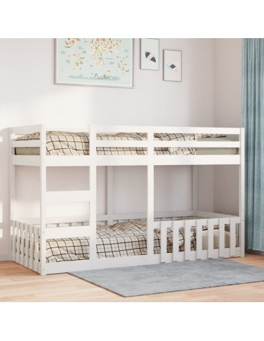 Letto a Castello Bianco 90x200 cm in Legno Massello di Pino