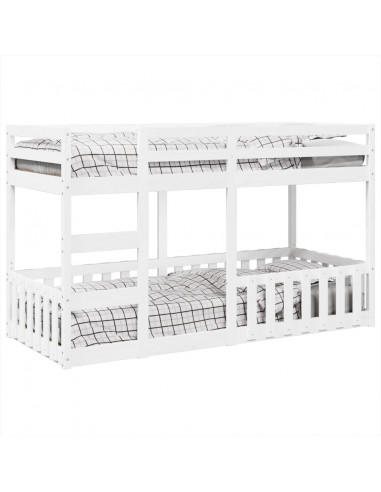 Letto a Castello Bianco 90x200 cm in Legno Massello di Pino