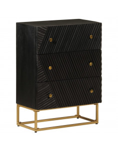 Cassettiera Nera 55x30x76 cm in Legno Massello di Mango e Ferro 2