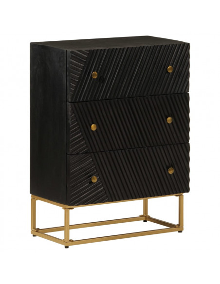 Cassettiera Nera 55x30x76 cm in Legno Massello di Mango e Ferro