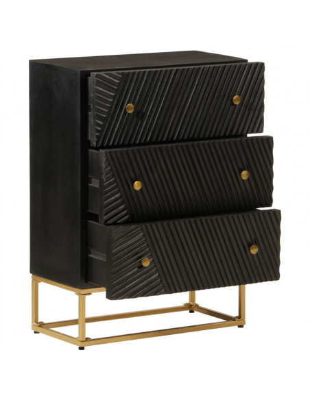 Cassettiera Nera 55x30x76 cm in Legno Massello di Mango e Ferro