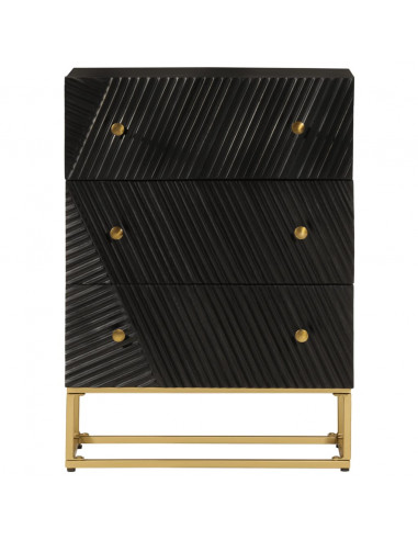 Cassettiera Nera 55x30x76 cm in Legno Massello di Mango e Ferro