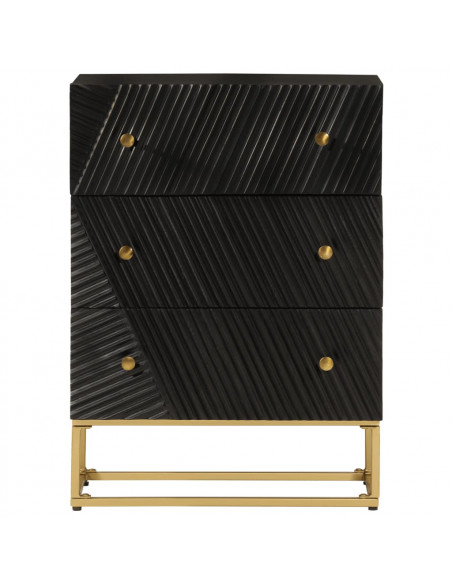 Cassettiera Nera 55x30x76 cm in Legno Massello di Mango e Ferro