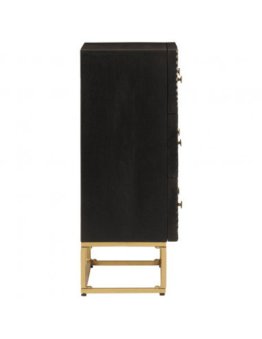 Cassettiera Nera 55x30x76 cm in Legno Massello di Mango e Ferro