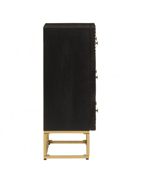 Cassettiera Nera 55x30x76 cm in Legno Massello di Mango e Ferro
