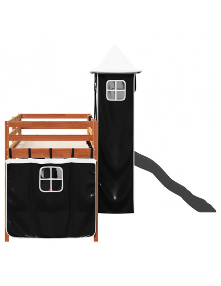 Letto a Soppalco con Torre Bambini Bianco e Nero 90x200cm Pino