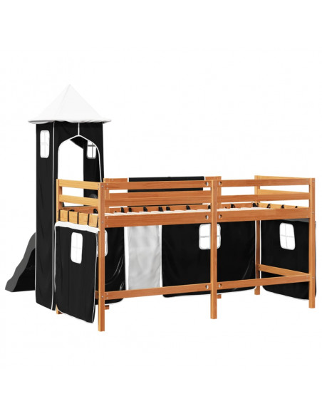 Letto a Soppalco con Torre Bambini Bianco e Nero 90x200cm Pino