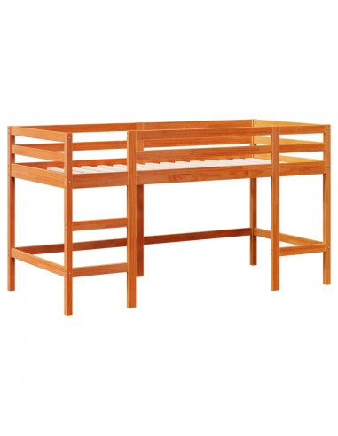 Letto Soppalco con Scala Bambini Marrone 80x200cm Massello Pino