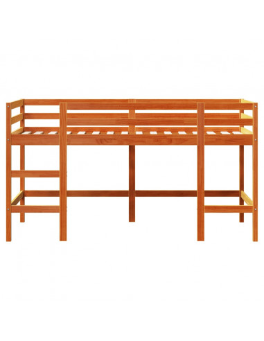 Letto Soppalco con Scala Bambini Marrone 80x200cm Massello Pino