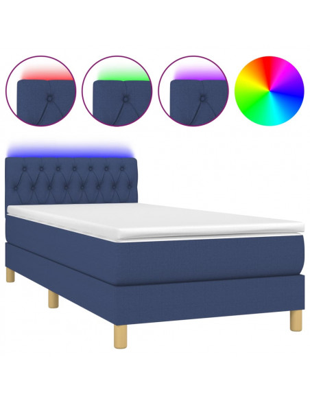 Letto a Molle con Materasso e LED Blu 90x190 cm in Tessuto