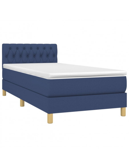 Letto a Molle con Materasso e LED Blu 90x190 cm in Tessuto