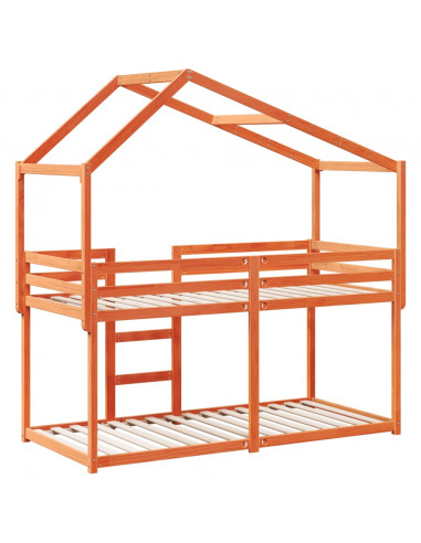 Letto a Castello con Tetto Cera 80x200 cm Legno Massello Pino