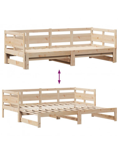 Dormeuse con Letto Estraibile e Cassetti 90x190cm Massello Pino