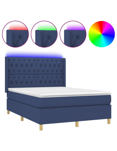 Letto a Molle con Materasso e LED Blu 140x200 cm in Tessuto
