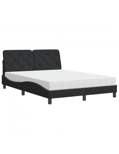 Letto con Materasso Nero 140x200 cm in Velluto