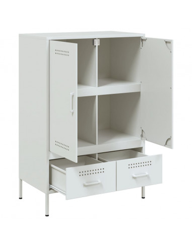 Credenza Bianca 68x39x101,5 cm in Acciaio Laminato a Freddo