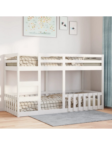 Letto a Castello Bianco 80x200 cm in Legno Massello di Pino