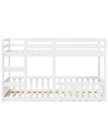 Letto a Castello Bianco 80x200 cm in Legno Massello di Pino