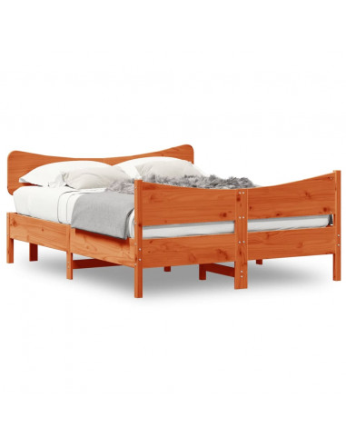 Giroletto con Testiera Marrone Cera 160x200 cm Massello Pino