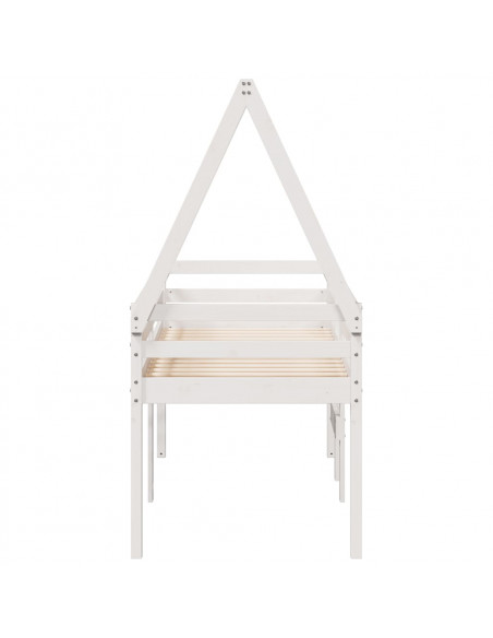 Letto a Soppalco con Tetto Bianco 80x200 cm in Legno di Pino