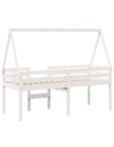 Letto a Soppalco con Tetto Bianco 80x200 cm in Legno di Pino