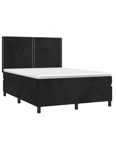 Letto a Molle con Materasso e LED Nero 140x190 cm in Velluto
