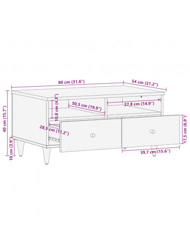 Tavolino da Salotto 80x54x40 cm in Legno Massello di Mango