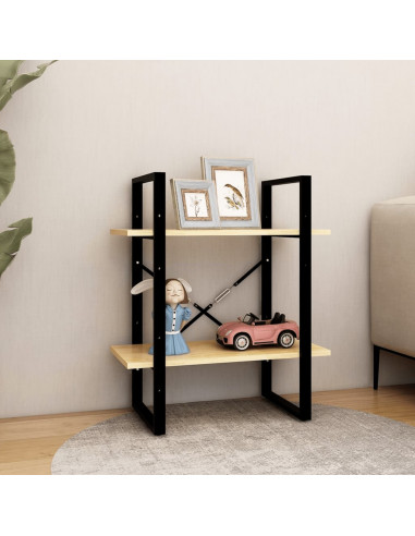 Libreria a 2 Ripiani 60x30x70 cm in Legno Massello di Pino