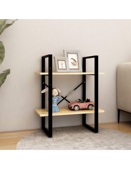Libreria a 2 Ripiani 60x30x70 cm in Legno Massello di Pino