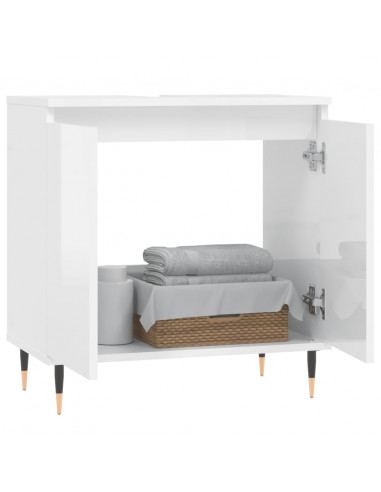 Armadietto Bagno Bianco Lucido 58x33x60cm in Legno Multistrato