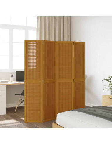 Divisorio Ambienti 4 Pannelli Marrone Legno Massello Paulownia
