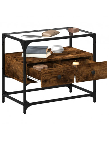 Mobile TV Piano Vetro Rovere Fumo 60x35x51cm Legno Multistrato