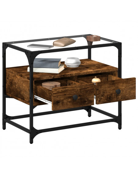 Mobile TV Piano Vetro Rovere Fumo 60x35x51cm Legno Multistrato
